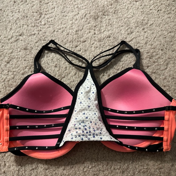 PINK Victoria Secrets Orange Bedazzled Bra NFL Pro Tryout top - Picture 3 of 5
